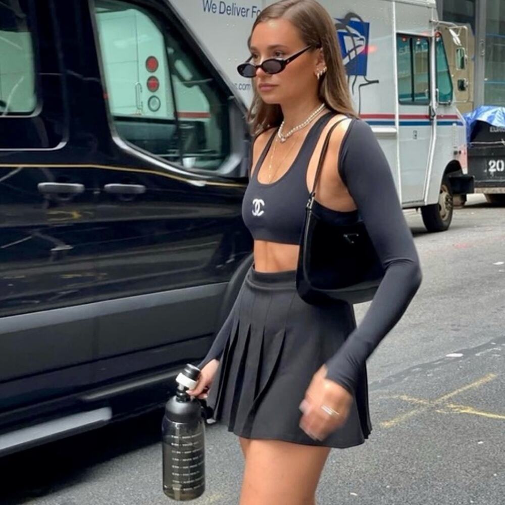 Danielle Bernstein x We Wore What Black Pleated Mini tennis Skirt in 00
